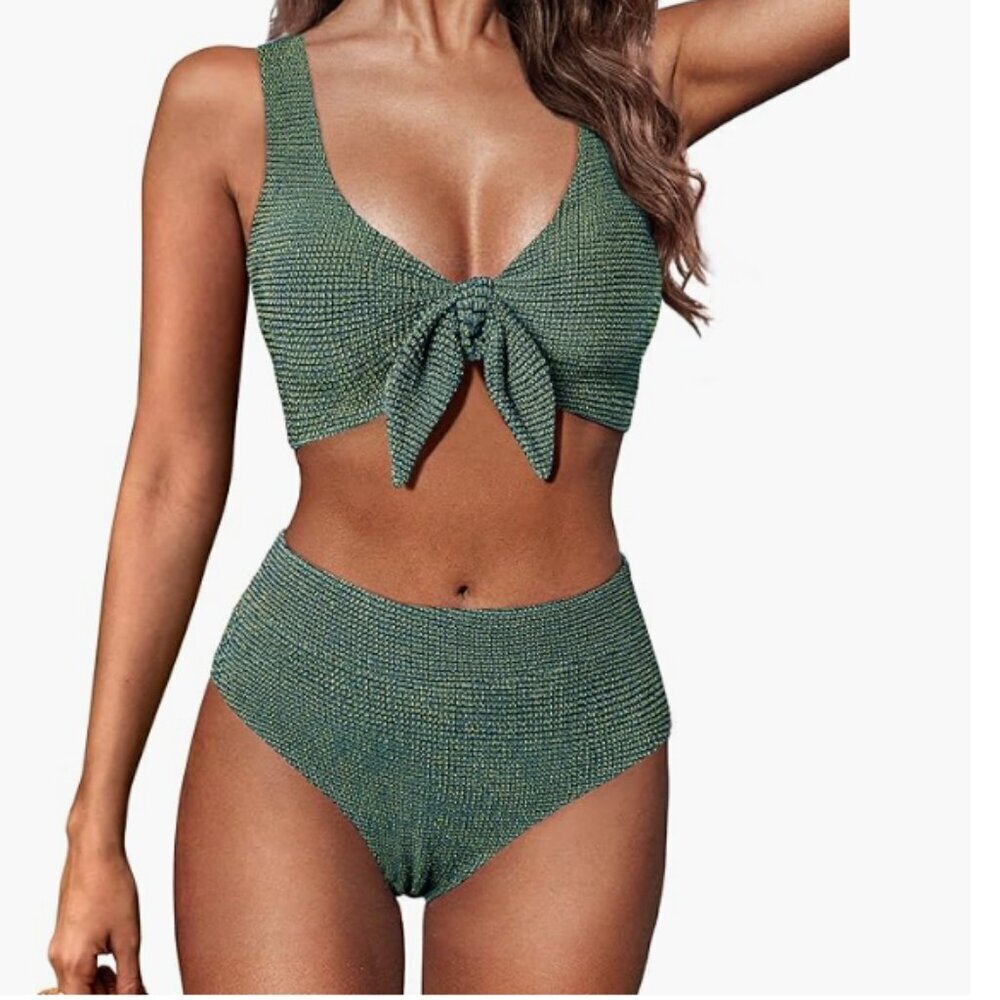 NWT High Waisted Textured Bikini Suit Size Large